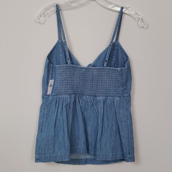 Old Navy Top Women's S Denim Pin Up Corset Knotted Smocked Tank Milkmaid - Picture 3 of 7